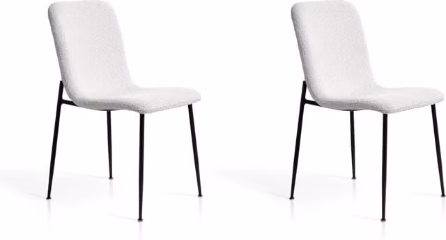 Set di 2 sedie da pranzo Hispanohogar in ferro e tessuto bouclé bianco, L/P/H: 82 x 43 x 57 cm
