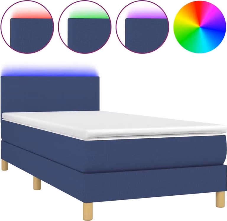 Letto a Molle con Materasso e LED Blu 100x200cm in Tessuto