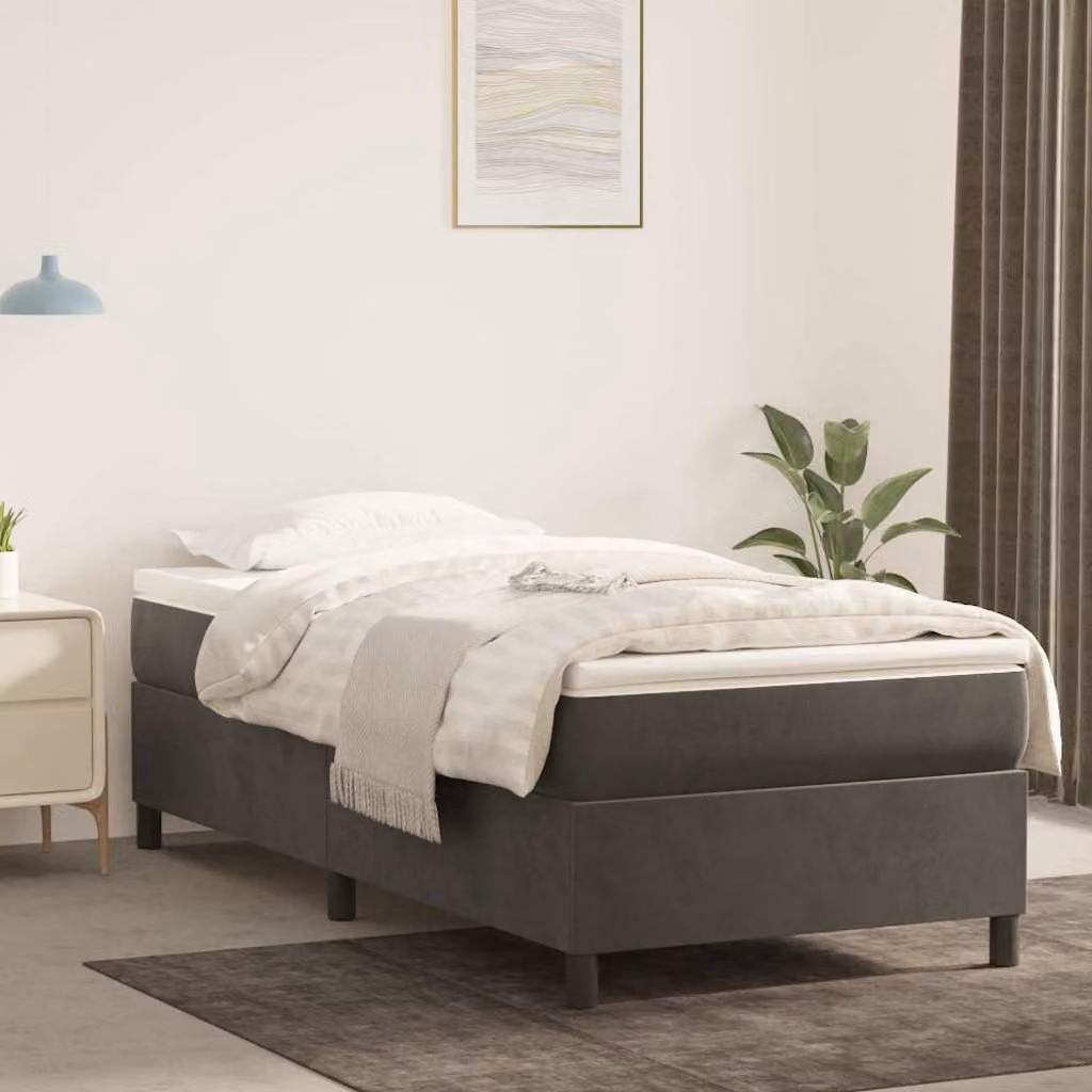 vidaXL Letto Ibrido con Giroletto a Molle e Materasso in Velluto Grigio e Bianco, L/P/H: 200 x 100 x 35 cm