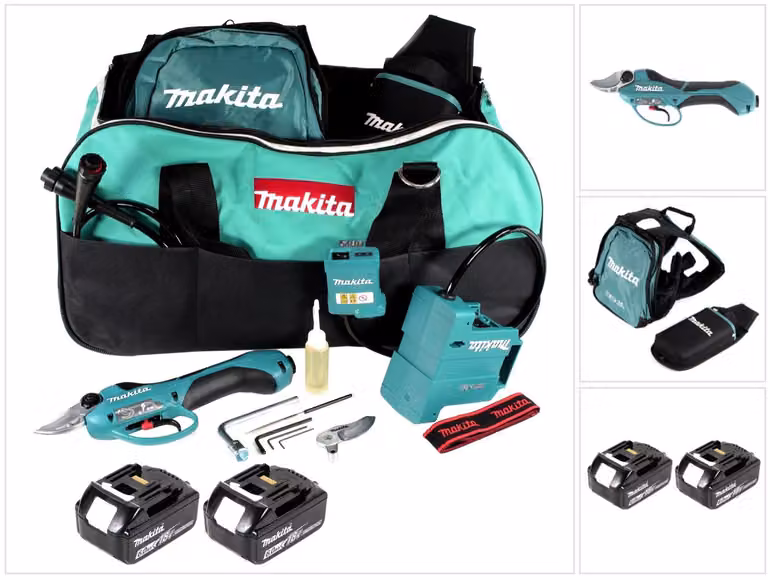Makita DUP 361 G Forbice da potatura a batteria 36 V (2x 18 V) + 2x batteria 6,0 Ah + borsa - senza caricabatterie