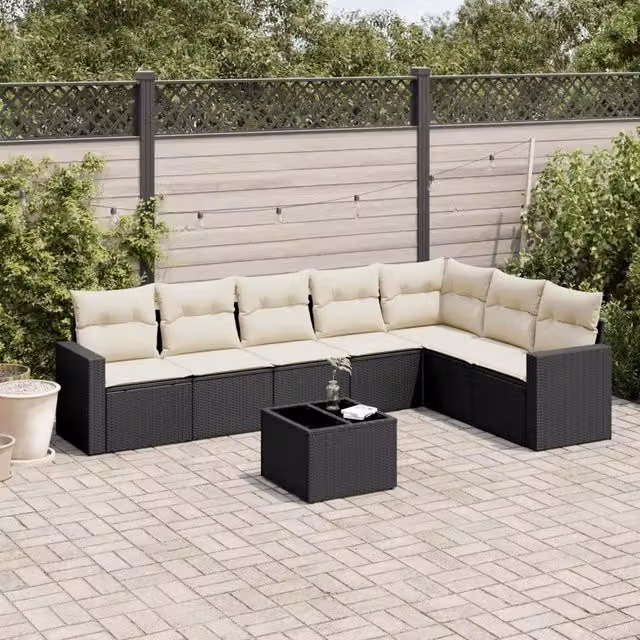 Set Divani da Giardino con Cuscini 8 pz Nero in Polyrattan 3219046
