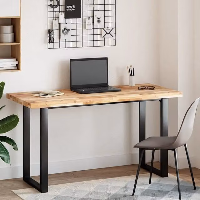 Piano per scrivania in legno massello di acacia color marrone non trattato vidaXL L: 140 cm, P: 60 cm, H: 4 cm – 1