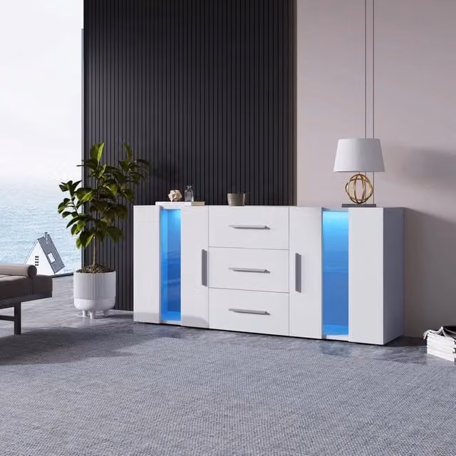 Mobile porta TV con luci LED ¨C Minimal ¨C 140x35x70cm colore bianco soggiorno
