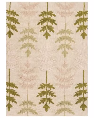 Tappeto in cotone 160 x 230 cm per bambini, rettangolare, beige e verde,