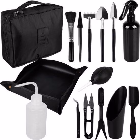 Set di strumenti da giardino Ibenzoa® da 13 pezzi – strumenti di precisione per bonsai e piante da vaso, in metallo/plastica, con impugnature ergonomiche antiscivolo, tappetino pieghevole e borsa per il trasporto