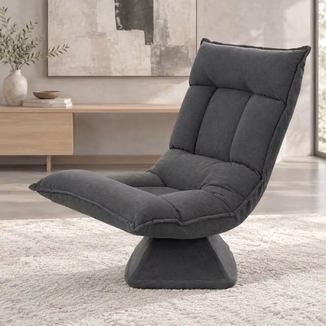 Poltrona relax da pavimento 70x62x95 cm grigio scuro, girevole 360° e schienale regolabile