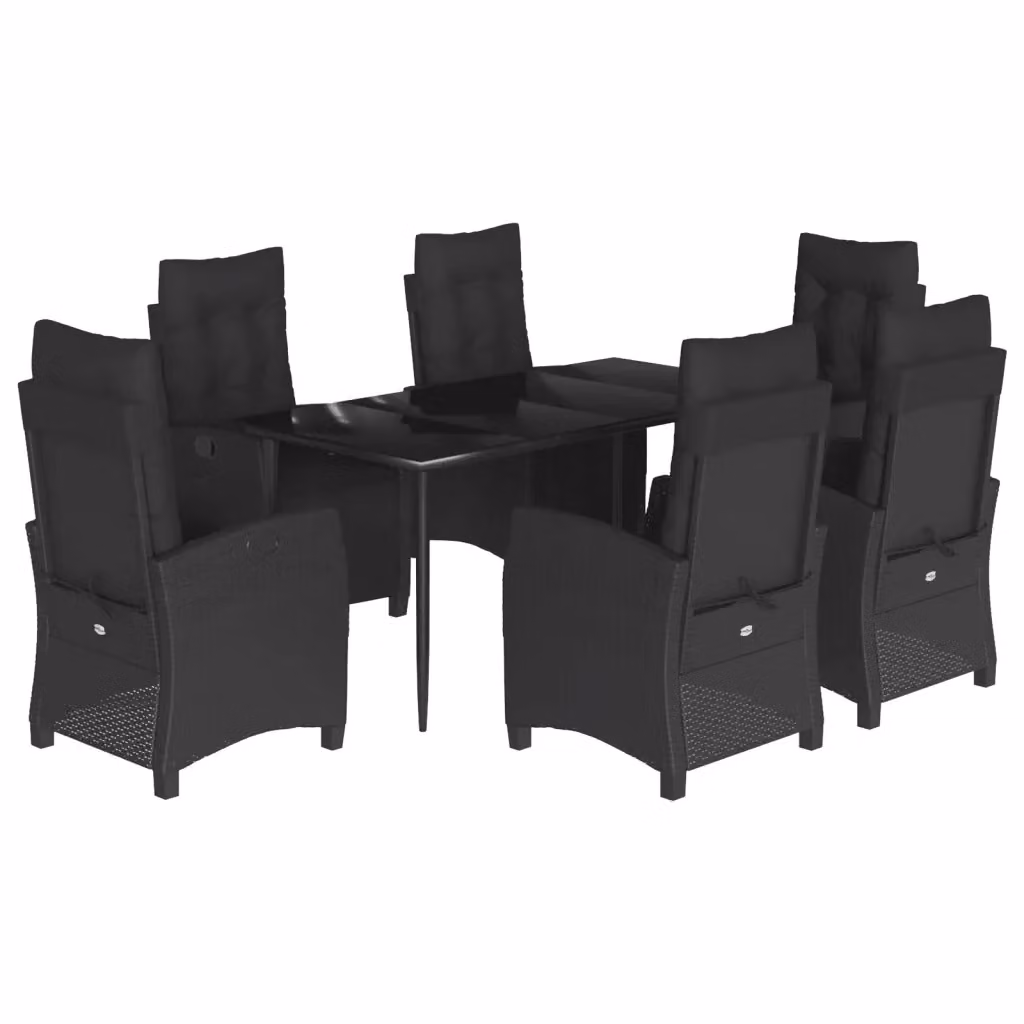 Set da Pranzo da Giardino VIDAXL in Polyrattan Nero con Piano in Vetro e 7 Sedute – 2