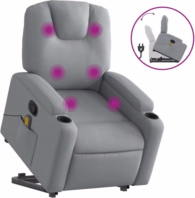 Poltrona | Sedia Relax Alzapersona Massaggi Reclinabile Grigio Chiaro Tessuto