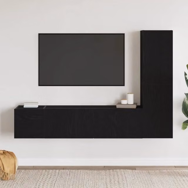 Set mobile TV 4 pz-Credenza per TV Rovere Nero 130,5 x 30 x 140 cm