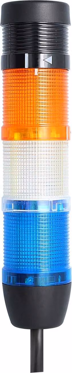 Colonna segnaletica STEX24 blu-bianca-gialla, 50 mm, 24 V CA/CC, luce lampeggiante a LED con cicalino, cavo da 0,6 metri, SS50-B3/24 132