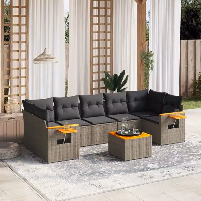 Set Divano da Giardino 8 pz con Cuscini Grigio in Polyrattan 3259057