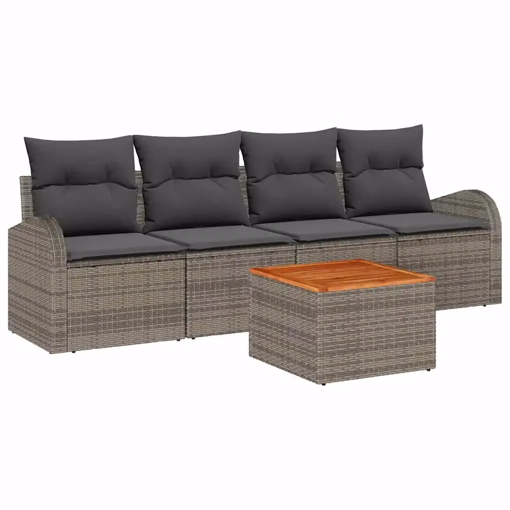Set Divano da Giardino vidaXL 5 Pezzi Grigio con Cuscini e Tavolino in Polyrattan e Acciaio – 2