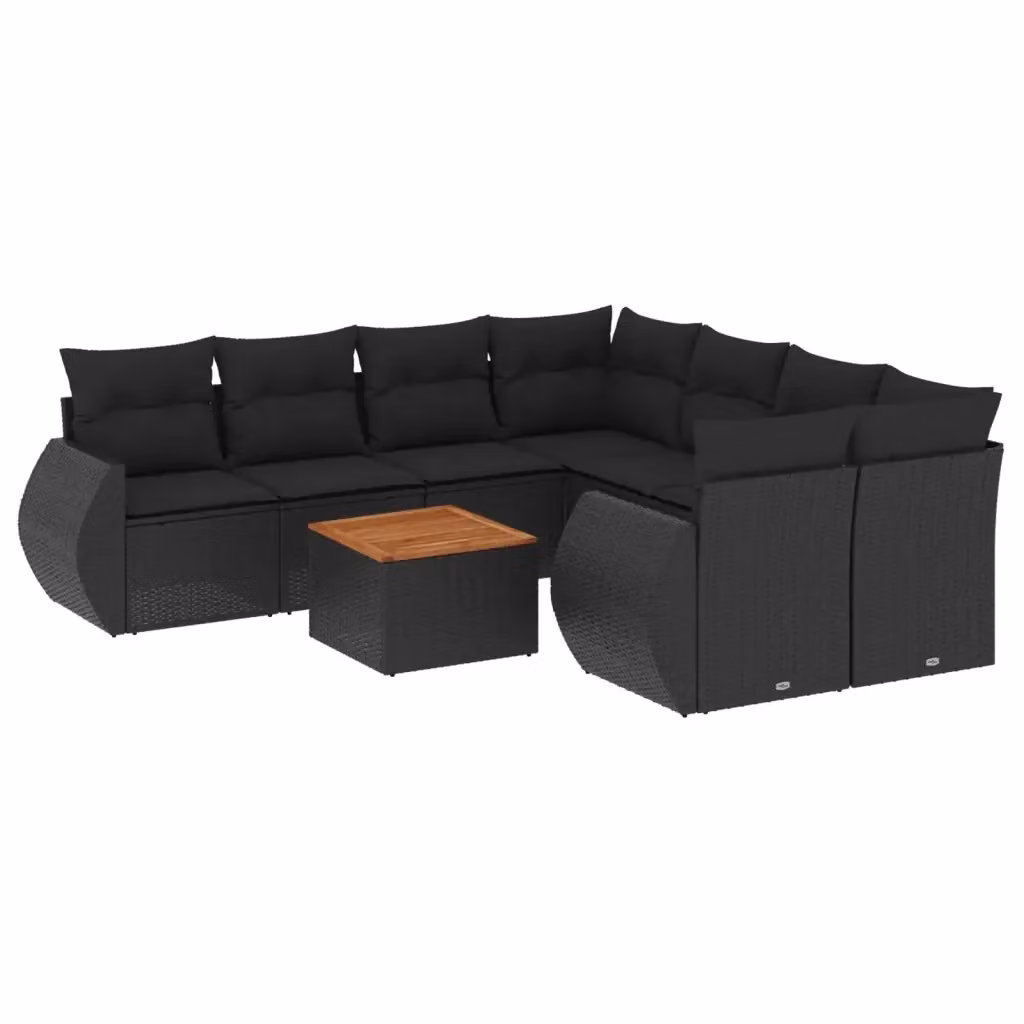 Set di Divani da Giardino vidaXL 9 pz in Polyrattan Nero con Cuscini e Tavolino da Esterno a Forma di L – 2