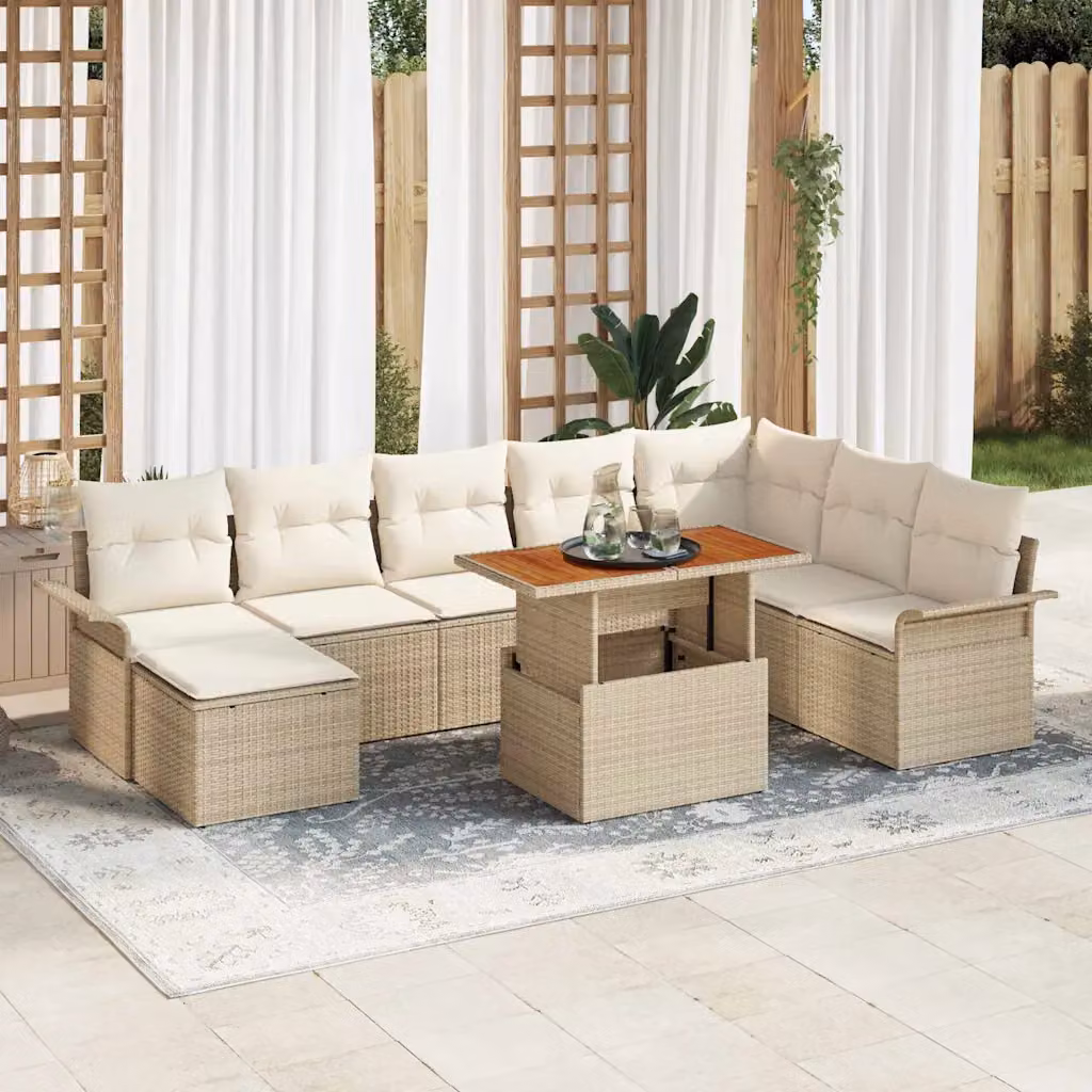 Set Divano da Giardino vidaXL in Rattan e Metallo, 9 Pezzi, Beige – 1