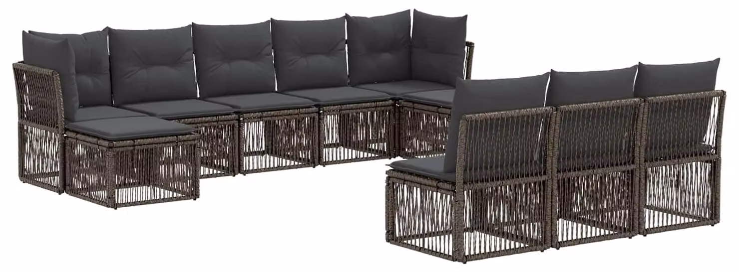 Set di divani da giardino, 10 pezzi, grigio, in rattan sintetico