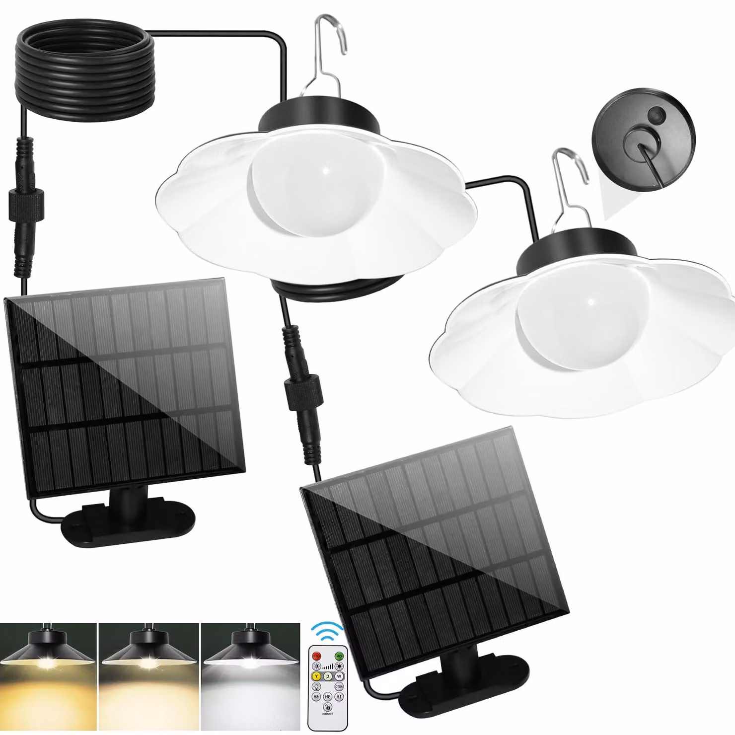 Set di 2 lampade a sospensione solari, 920 lumen, grado di protezione IP65, con funzione di dimmeraggio, 3 temperature di colore
