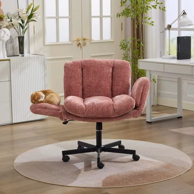 Sedia da Ufficio Girevole MINIMAL in Chenille Rosa con Braccioli Regolabili e Altezza Regolabile