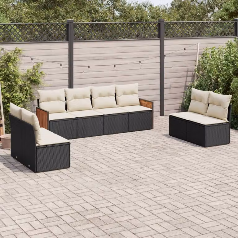 vidaXL Set Divani da Giardino a Forma di U in Polyrattan Nero con Cuscini e Coperture Rimovibili