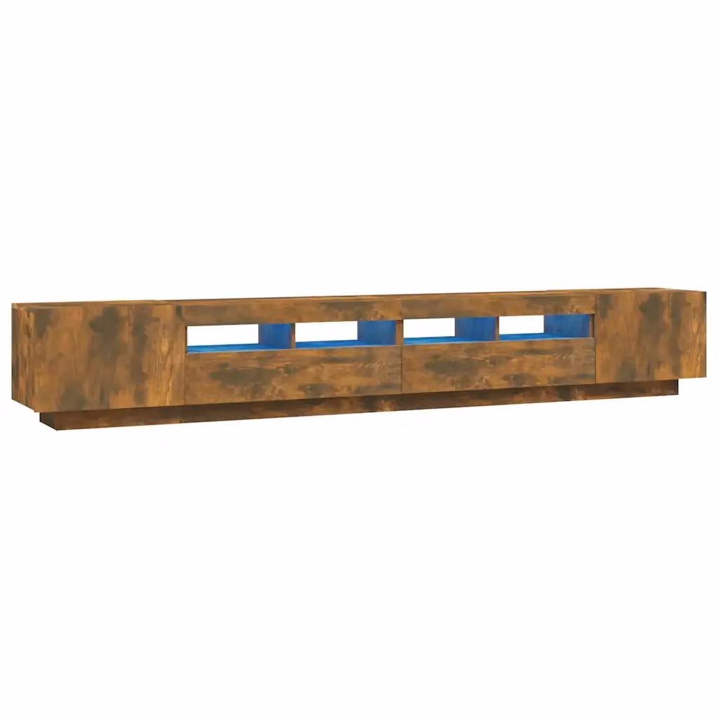 Set di mobili TV moderno vidaXL in legno multistrato color rovere fumo con luci LED integrate per il tuo soggiorno, 3 pezzi – 2