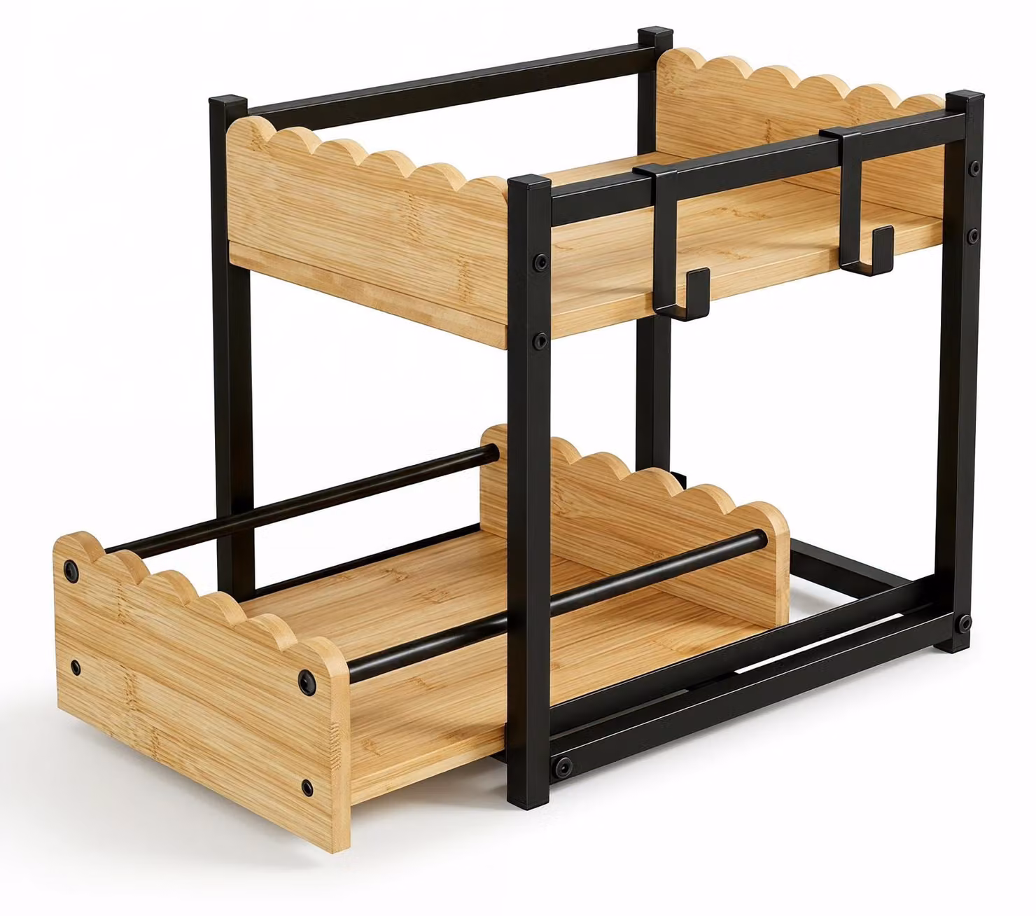 Organizzatore da cucina in bambù naturale a 2 strati - Elegante scaffale industriale per erbe aromatiche
