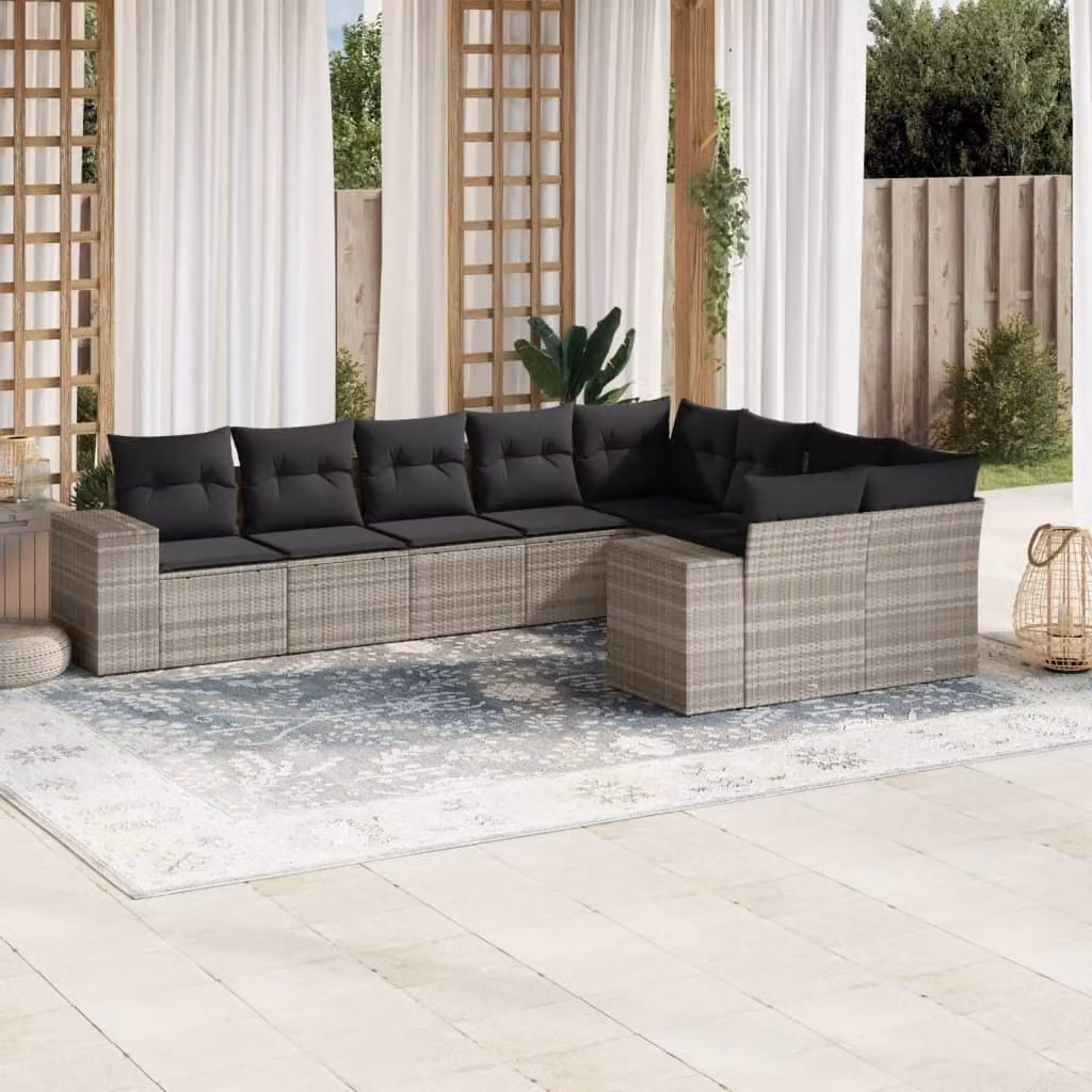 Maison Exclusive - Set Divano da Giardino 9pz con Cuscini Grigio Chiaro Polyrattan