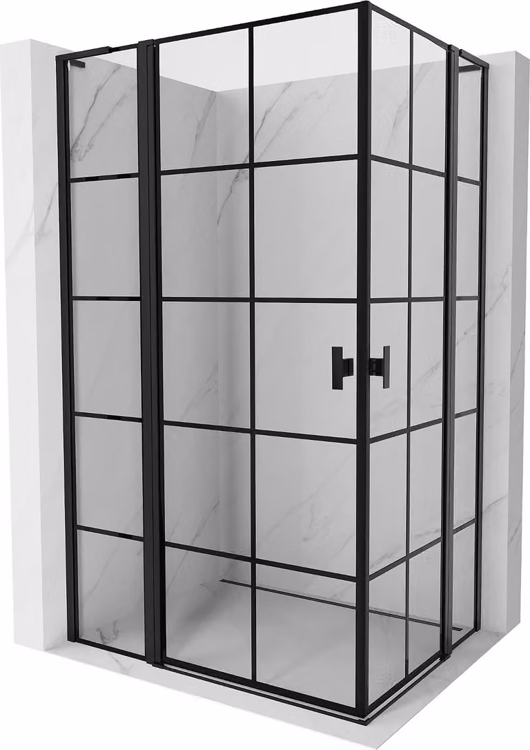 Mexen Mist L Duo cabina doccia a battente 105 x 90 cm, griglia nera, nero - 8A4L-105L-090P-70-77