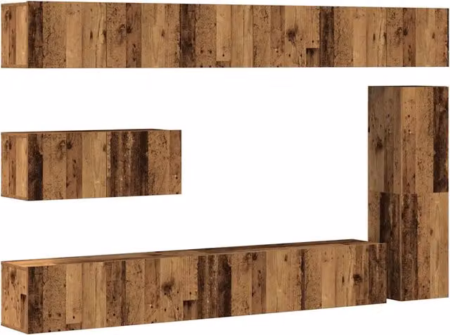 Set Mobile TV 7 pz | Armadietto TV | Mobile Porta TV Montato a Parete Legno Antico in Truciolato