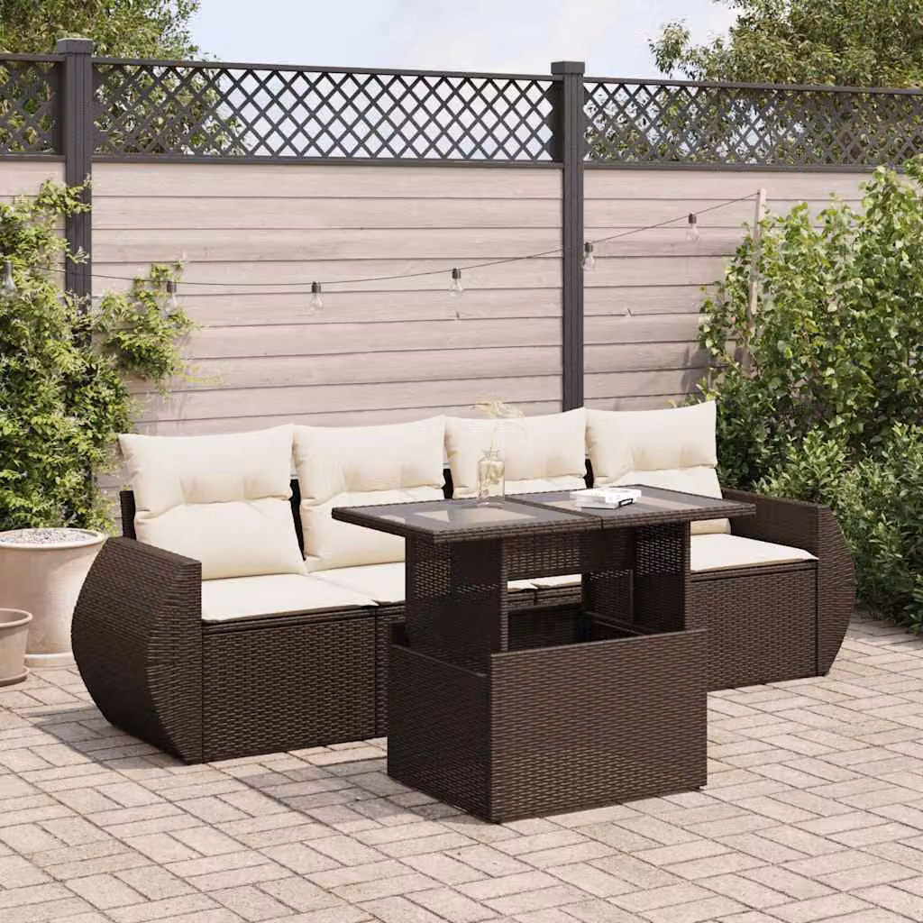 Maison Exclusive - Set Divano da Giardino 5 pz con Cuscini Marrone in Polyrattan