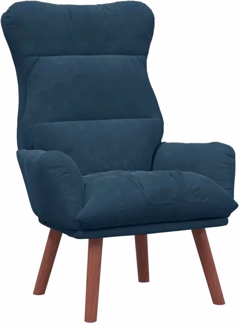 Poltrona relax moderna in velluto blu con braccioli e struttura in legno L: 69 cm, P: 74 cm, H: 93 cm