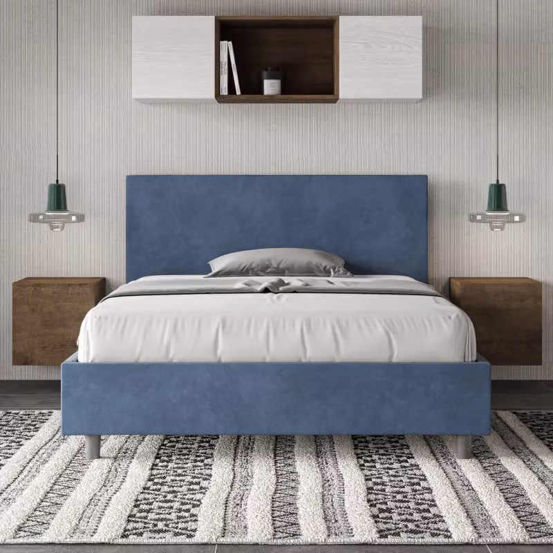 Letto matrimoniale francese Adele Ityhome con contenitore in microfibra blu L/P/H: 140 x 190 x 106 cm – 2