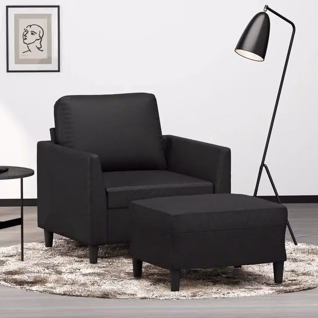 Poltrona Relax con Poggiapiedi vidaXL in Similpelle Nera con Braccioli e Imbottitura in Schiuma – 1