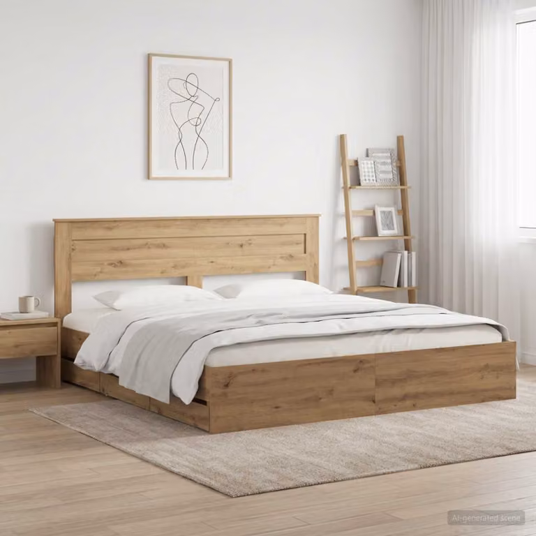 Letto con contenitore e testiera vidaXL in legno rovere artigianale marrone L/P/H: 180 x 200 x 140 cm