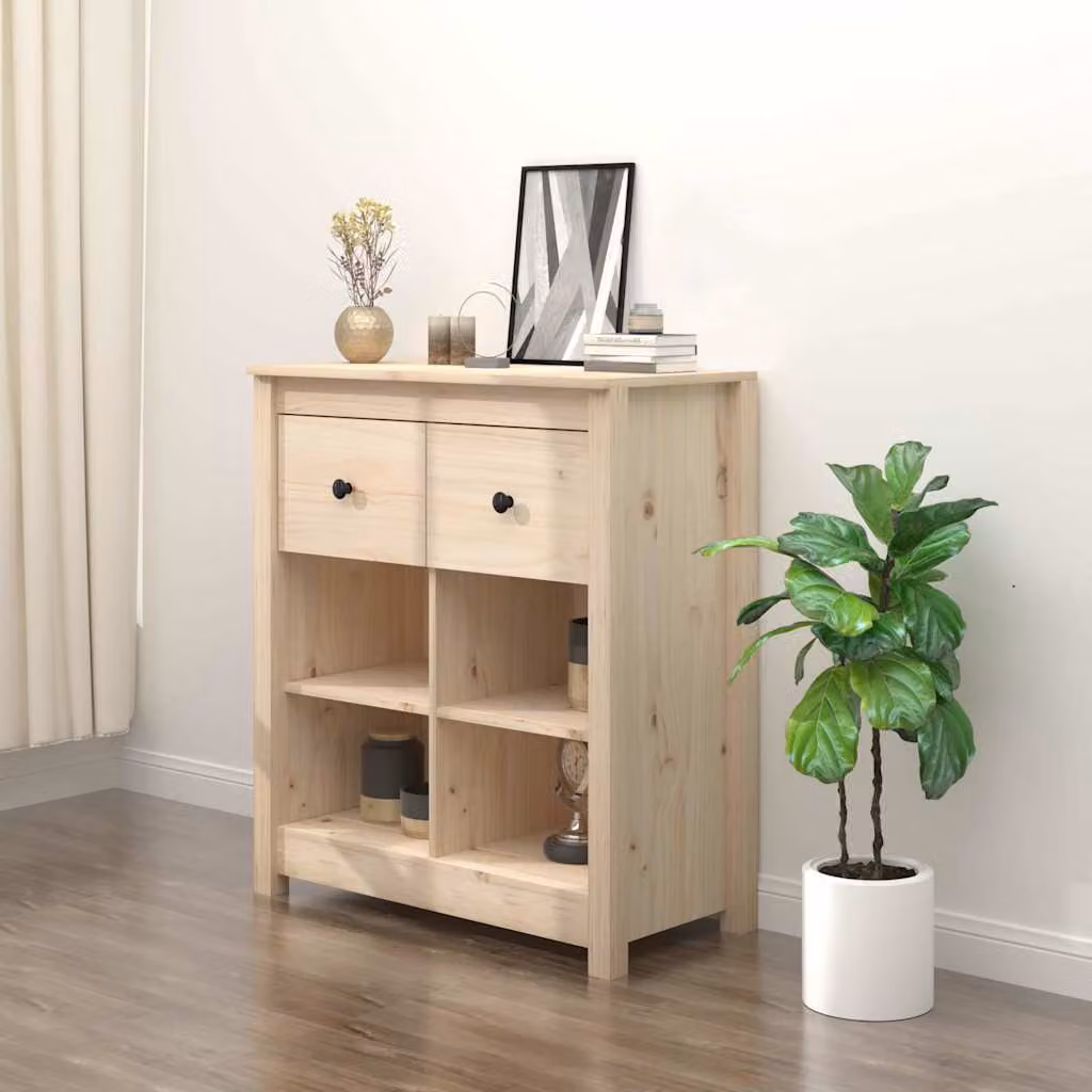 Credenza vidaXL in legno massello di pino, colore beige/marrone, L: 70 cm, P: 35 cm, H: 80 cm