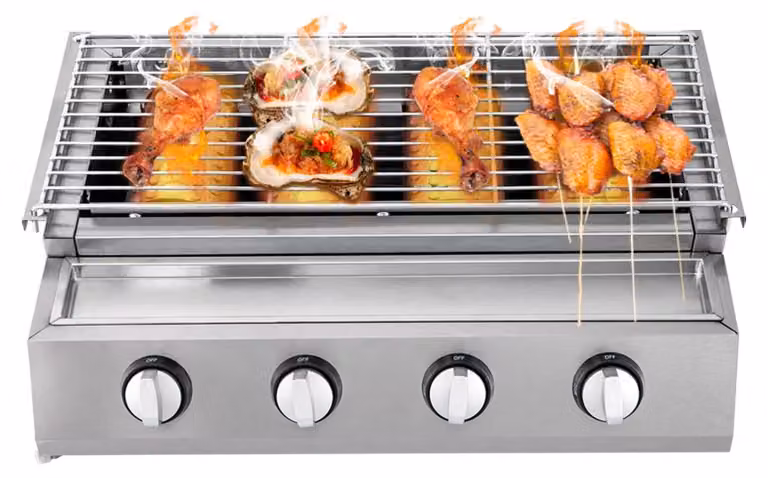 Barbecue a gas da esterno, senza ruote, con 4 piastre di cottura
