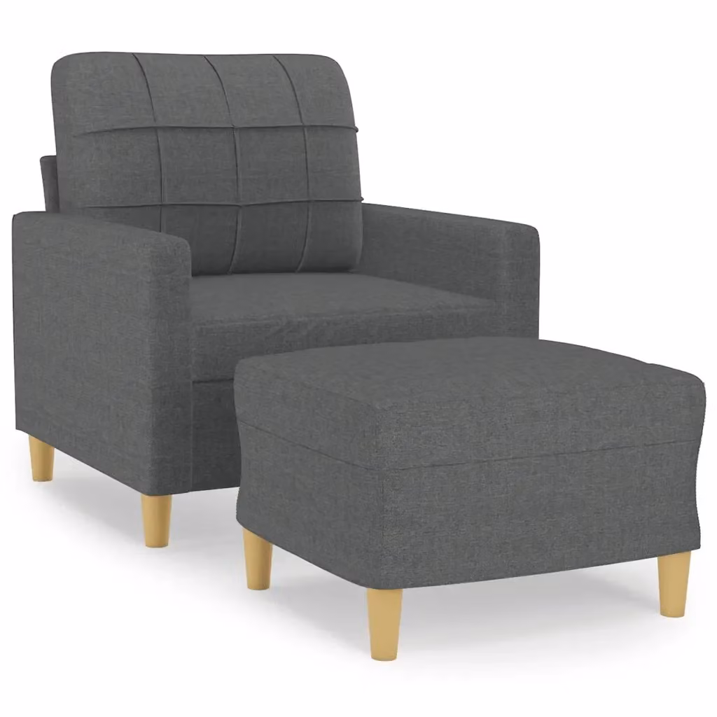 Poltrona Lounge con Poggiapiedi in Tessuto Grigio con Braccioli e Struttura in Metallo e MDF – 2