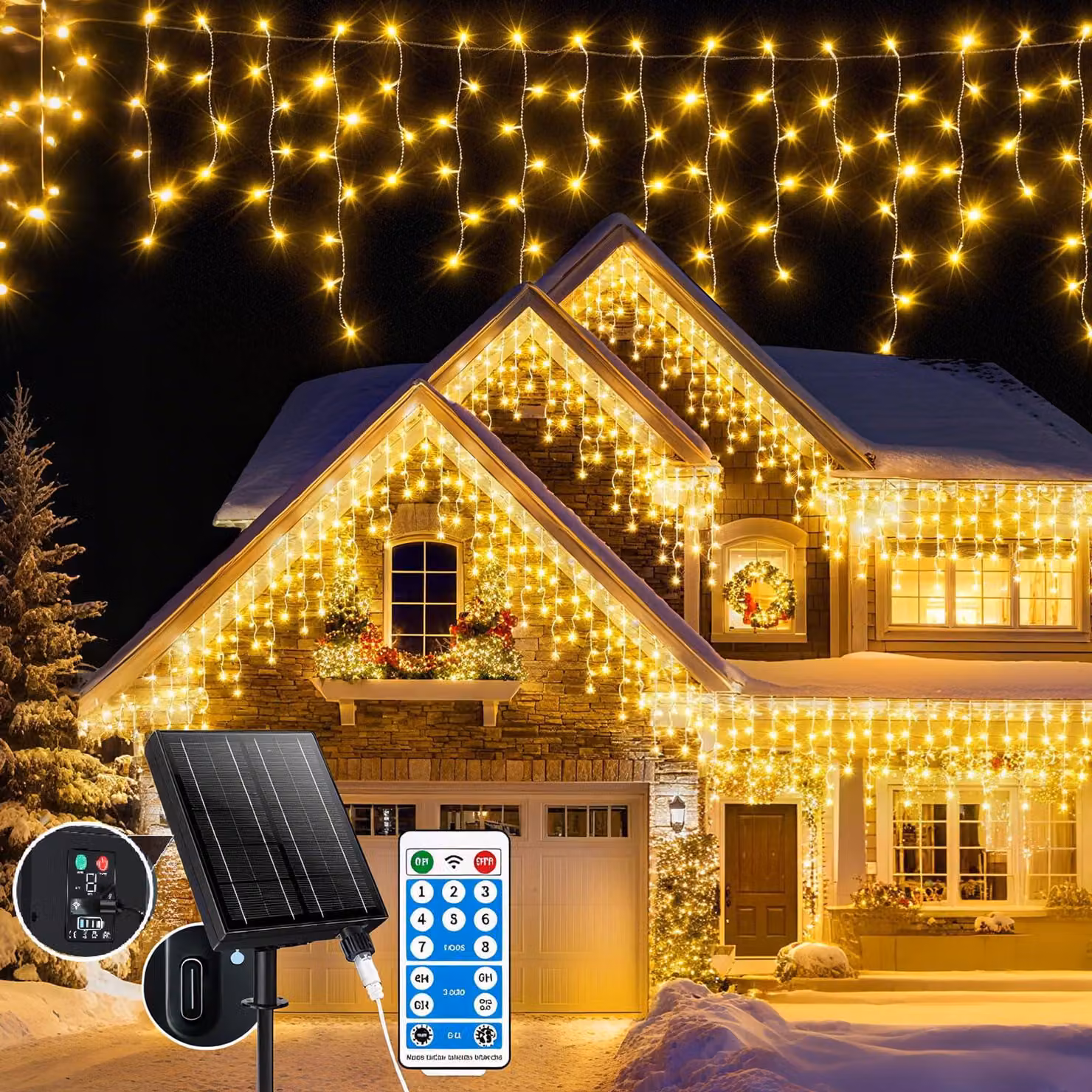 Catena luminosa solare, 30 metri, 660 LED, grado di protezione IP65, luce bianco caldo, 8 modalità, timer