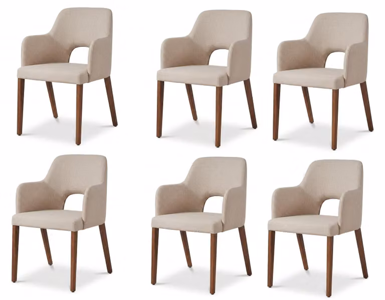 Set di 6 eleganti sedie da pranzo beige, con braccioli, realizzate in tessuto di alta qualità