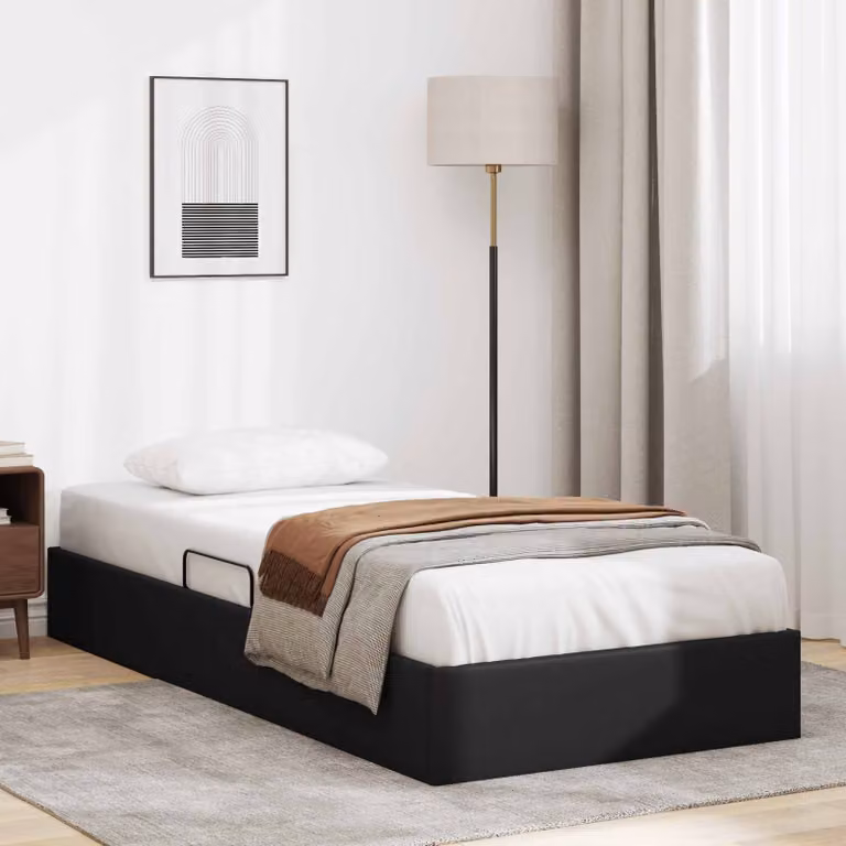 Letto ottomano vidaXL in pelle sintetica nera con base a sollevamento e struttura in metallo, L 100 x P 200 cm