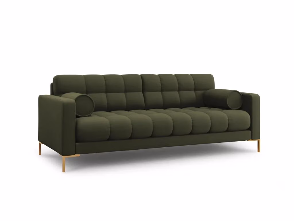 Divano 4 posti Bali di Cosmopolitan Design in tessuto strutturato verde e oro con cuscini coordinati – 2