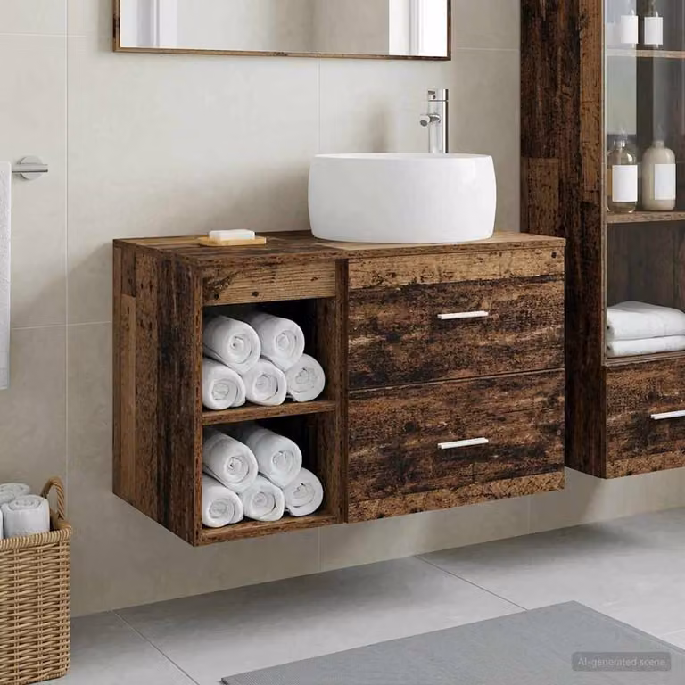 Set di mobili per il bagno moderno vidaXL in legno marrone composto da mobile lavabo e pensile a muro