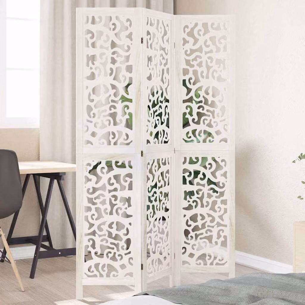 vidaXL Divisorio Ambienti 3 Pannelli in Legno Massello di Paulownia Bianco Moderno H: 180 cm, L: 110 cm