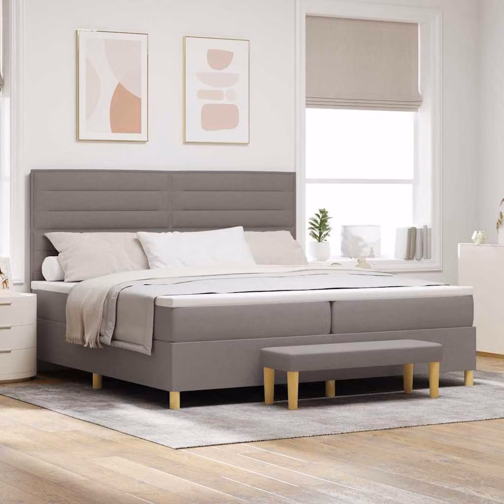 Maison Exclusive - Letto boxspring con testiera color taupe, 200 x 200 cm, rivestimento in tessuto