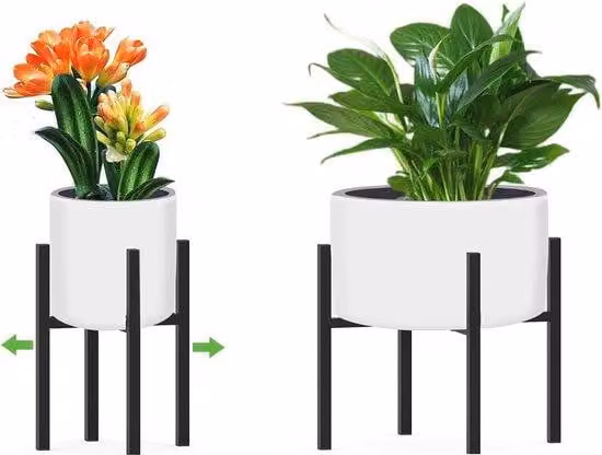 Supporto per fiori in metallo regolabile - Nero, per interni ed esterni - Adatto a vasi da 23 a 35 cm