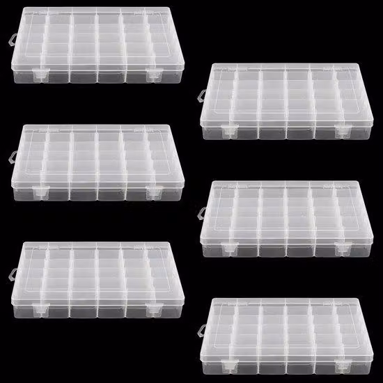 Set di 6 contenitori trasparenti con coperchio - Contenitori modulari regolabili - 36 scomparti - Ideali per piccoli oggetti - Organizzazione efficiente