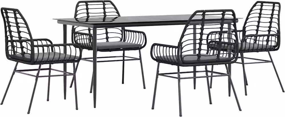 Set da Pranzo da Giardino con Cuscini 5 pz Polyrattan Vetro