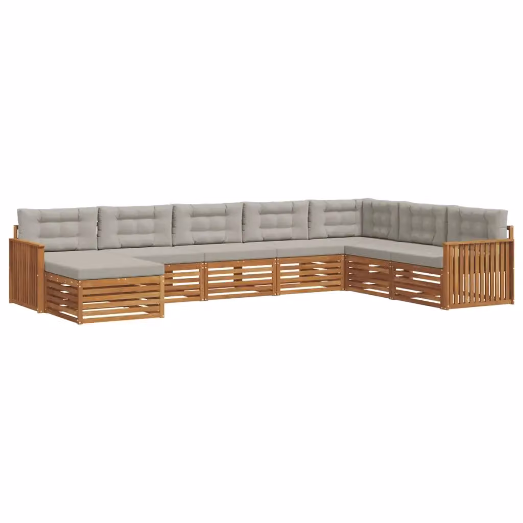 Set di divani da esterno a L vidaXL in legno di acacia con cuscini grigi, composto da 8 pezzi con pouf e cuscini decorativi – 2