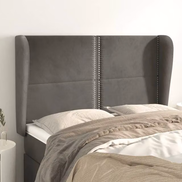 Testiera con Orecchie Design Mania in Velluto Grigio L: 147 cm, P: 23 cm, H: 118/128 cm – 1