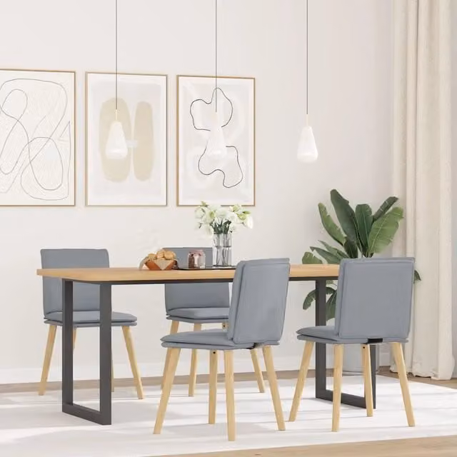 Set di 4 sedie da pranzo moderne vidaXL in tessuto grigio con struttura in legno di gomma e metallo