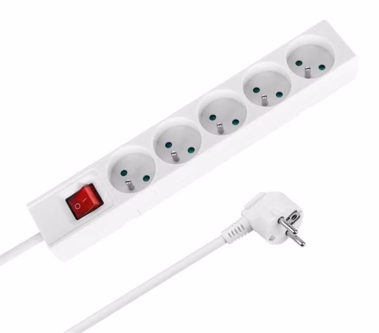 Rebel URZ3521-3-B: Cavo di prolunga con interruttore, 5 prese, 3 metri, bianco