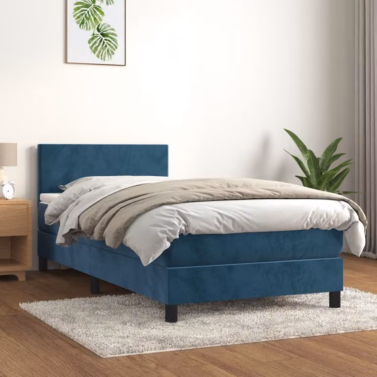 Maison Exclusive - Giroletto a Molle con Materasso Blu Scuro 90x190 cm in Velluto